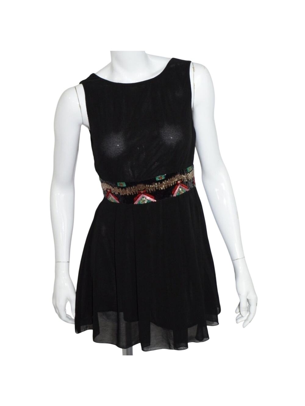 TFNC Dress S Chiffon Beaded Black